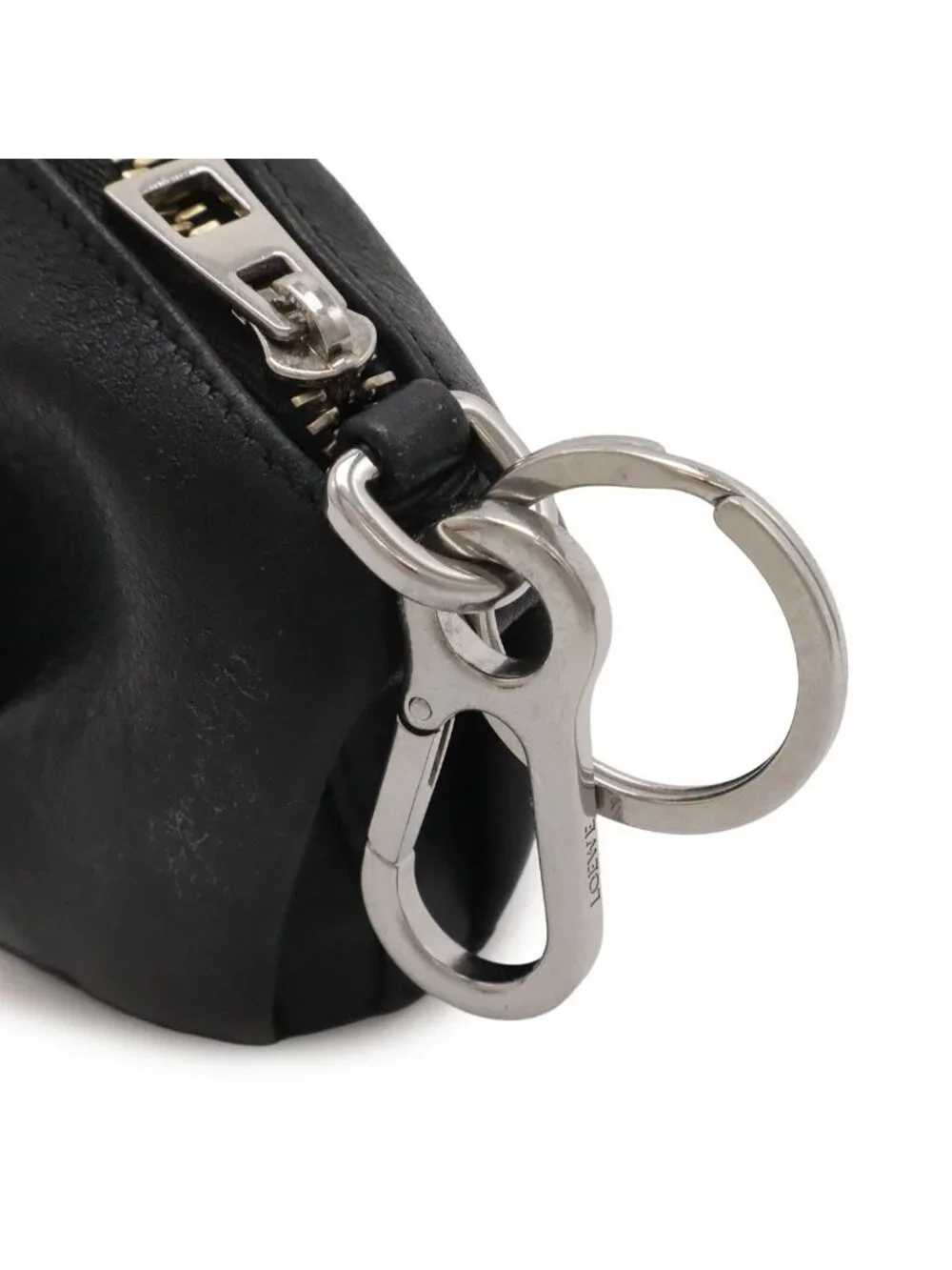Loewe Elephant Animal Coin Case Pouch Charm Leather Black Silver